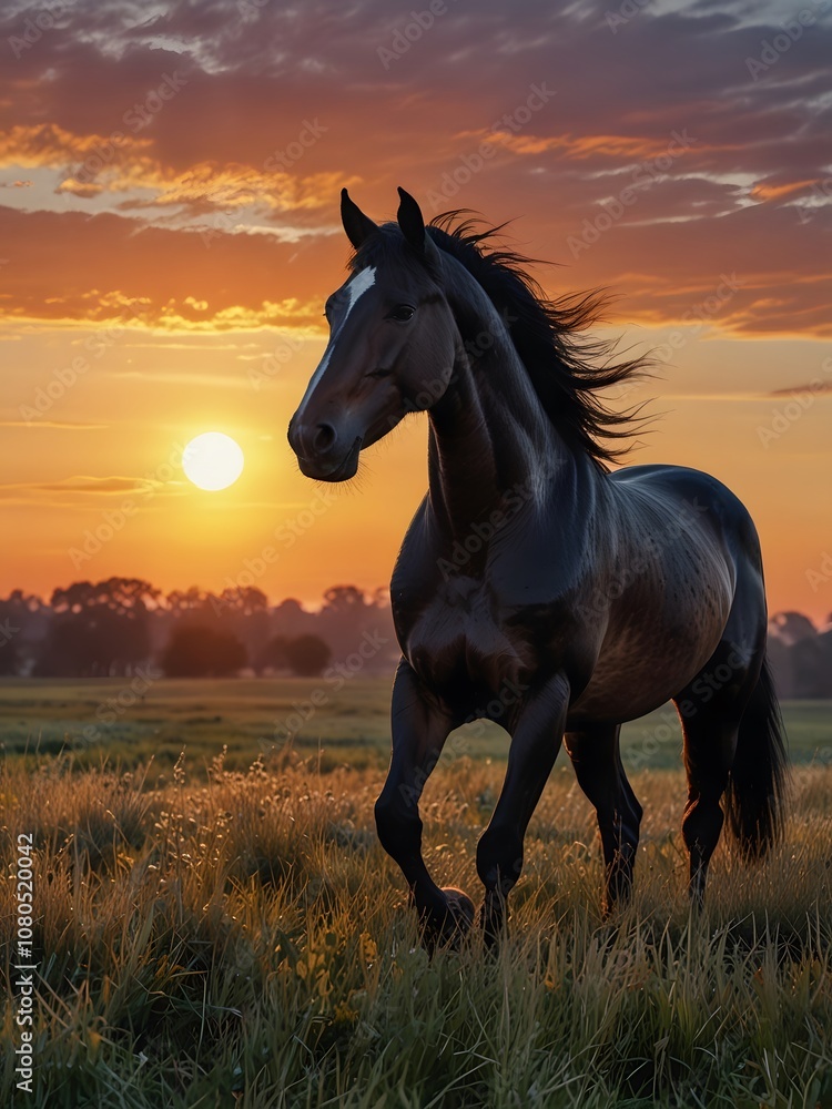Grace in Motion: Black Horse Running at Sunset Grace in Motion: Black Horse Running at Sunset