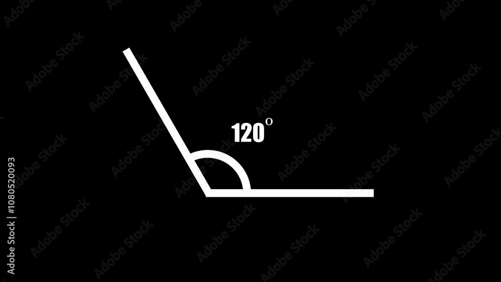 Geometric math graph with an angle measure of 120 degree icon. Icon of 120 degree. Acute angle. Geometric math graph with an angle measure of 120 degree icon. Icon of 120 degree. Acute angle.