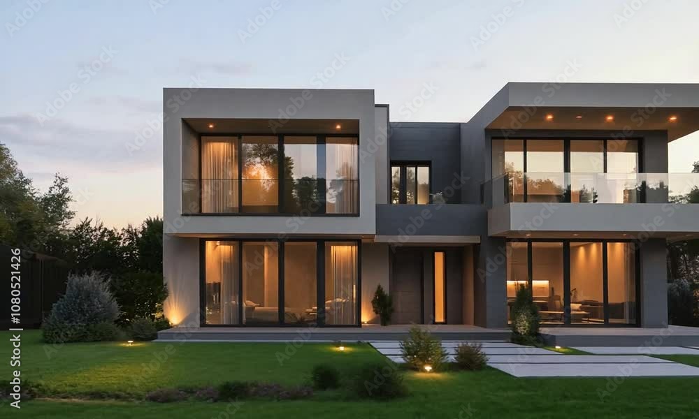 Modern luxurious house with ambient lighting and garden Modern luxurious house with ambient lighting and garden