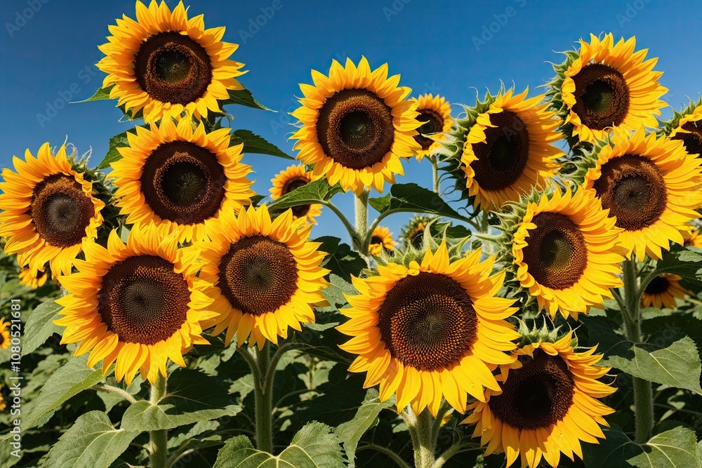 Vibrant Sunflower Heads in a Sunny Garden Landscape Vibrant Sunflower Heads in a Sunny Garden Landscape