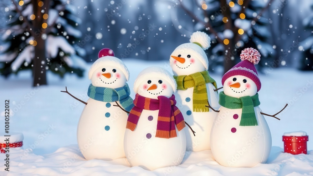 Adorable Snowman Family in Winter Wonderland Perfect for Holiday Greetings and Decorations Adorable Snowman Family in Winter Wonderland Perfect for Holiday Greetings and Decorations