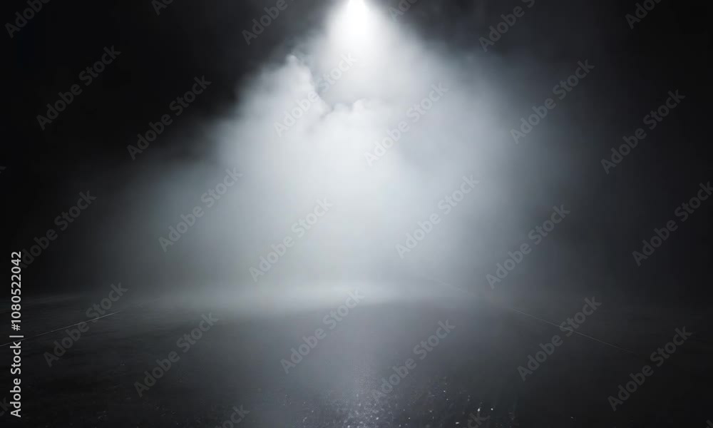 White spotlights and smoke on a dark background White spotlights and smoke on a dark background