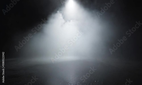 White spotlights and smoke on a dark background photo