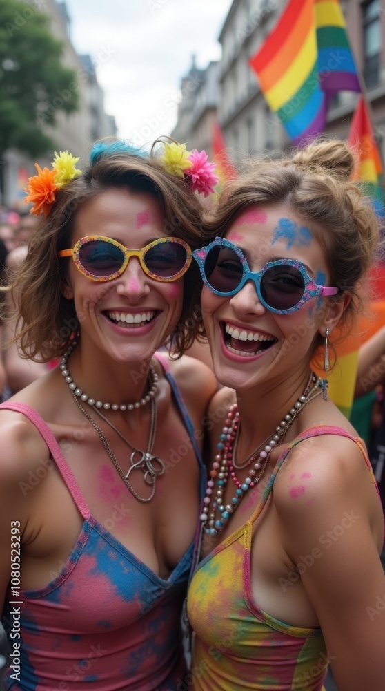 Joyful Couple Celebrating with Pride Flags and Face Paint Joyful Couple Celebrating with Pride Flags and Face Paint