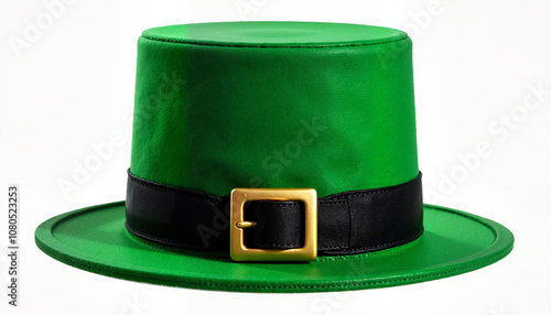 Vibrant green top hat with black band for St. Patrick's Day, festive accessory, copy space photo