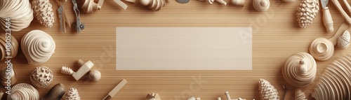 Blank wooden background surrounded by natural wooden decor.