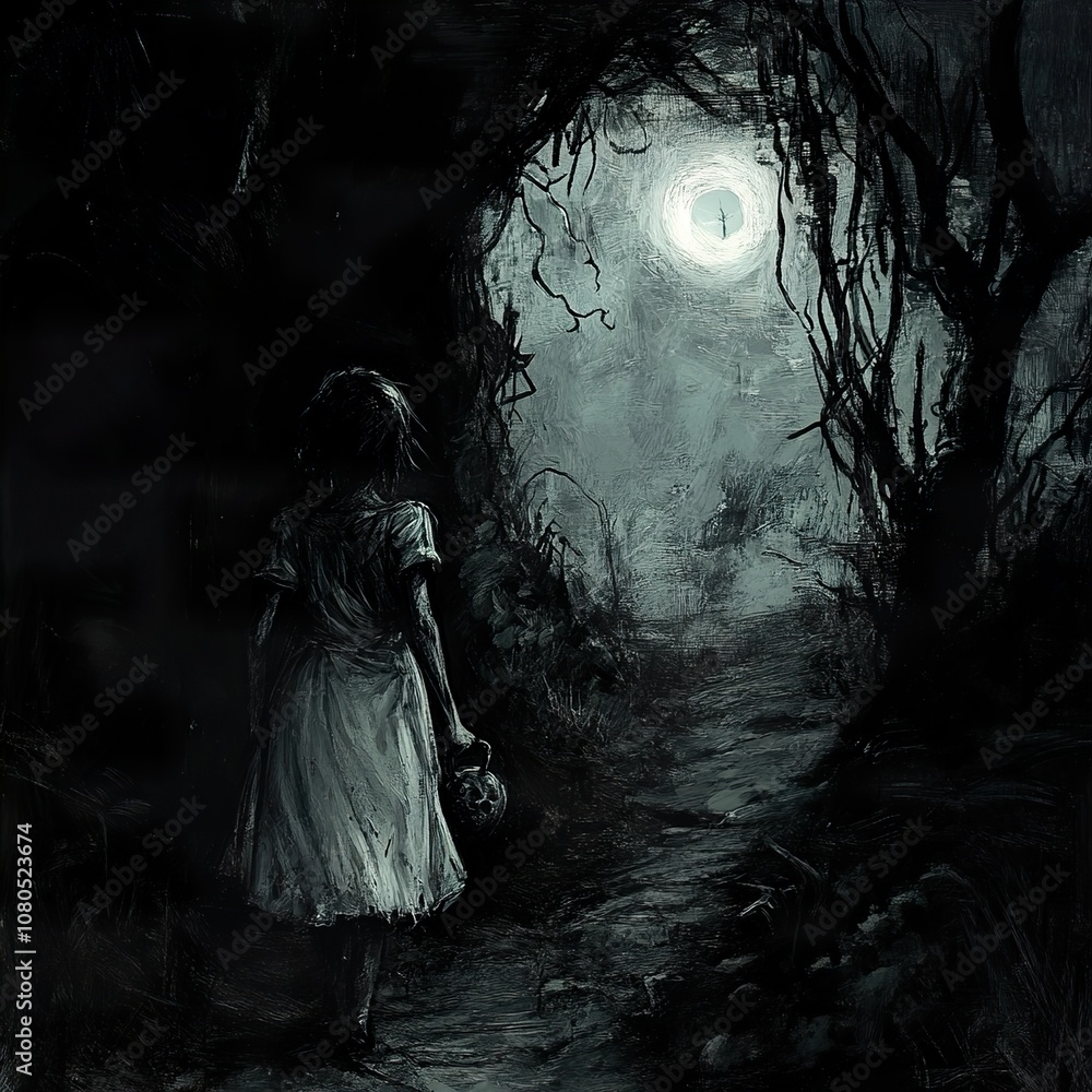 A Haunting Silhouette in the Dark Forest: A Mystical and Eerie Nighttime Scene A Haunting Silhouette in the Dark Forest: A Mystical and Eerie Nighttime Scene