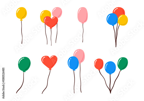 Colorful Balloon for Celebrations. A vibrant collection of 8 balloons in various shapes and groupings, ideal for party, celebration, and festive themes photo