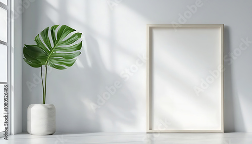 Decorative monstera deliciosa plant modern interior still life bright environment minimalist viewpoint tropical concept