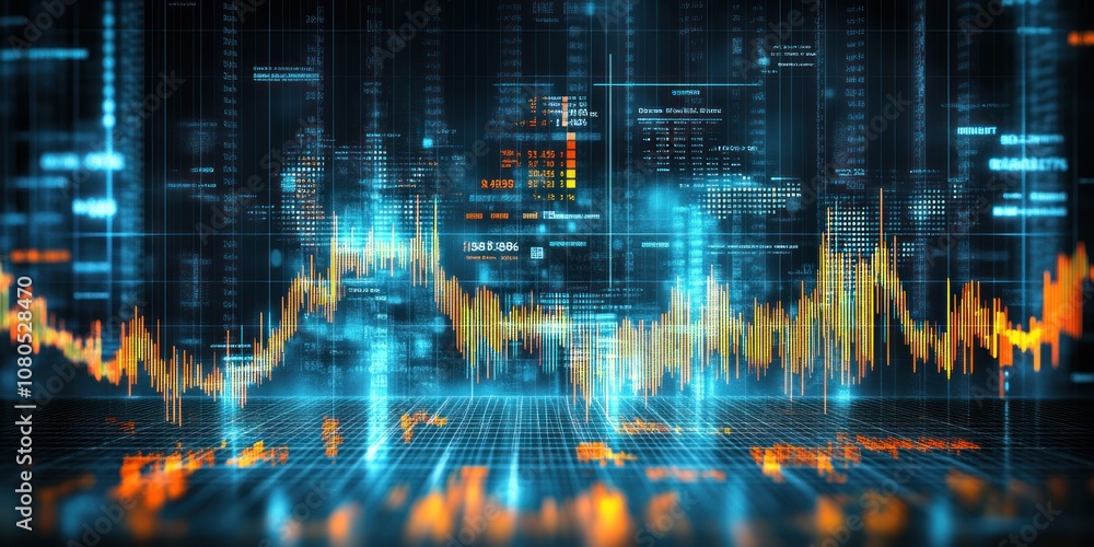 Fototapeta premium Abstract digital representation of data trends and analytics in a tech environment.