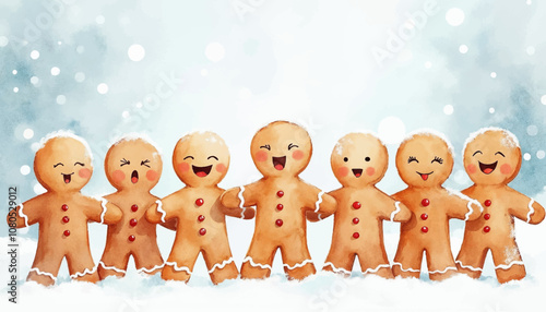 Christmas banner, Colorful gingerbread men in a cheerful winter setting celebrating the joy of Christmas