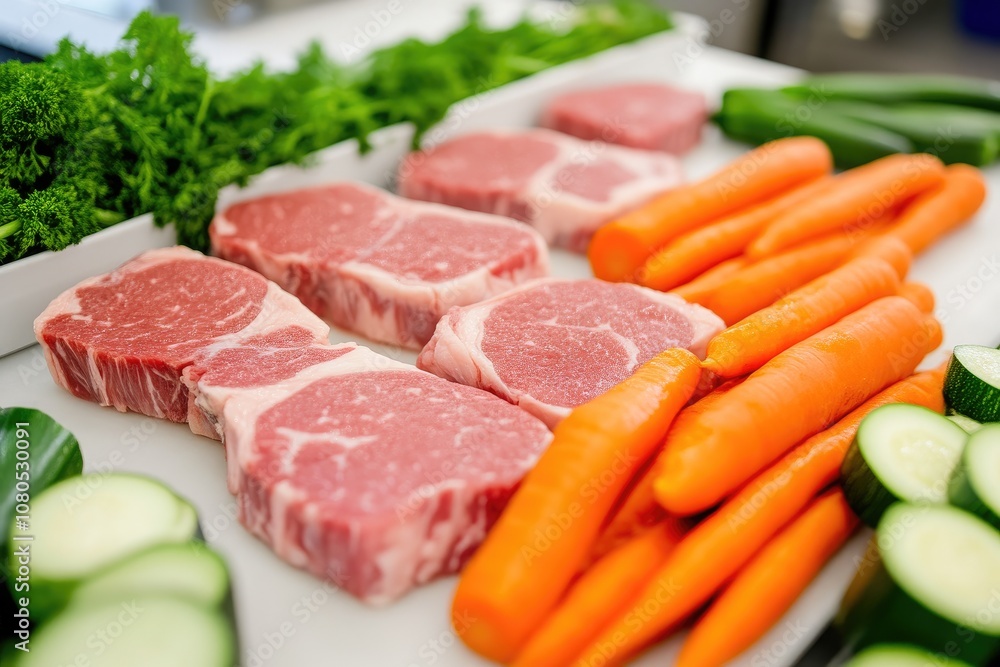 Fresh Cuts of Marbled Pork Ribs with Market Veggies Fresh Cuts of Marbled Pork Ribs with Market Veggies