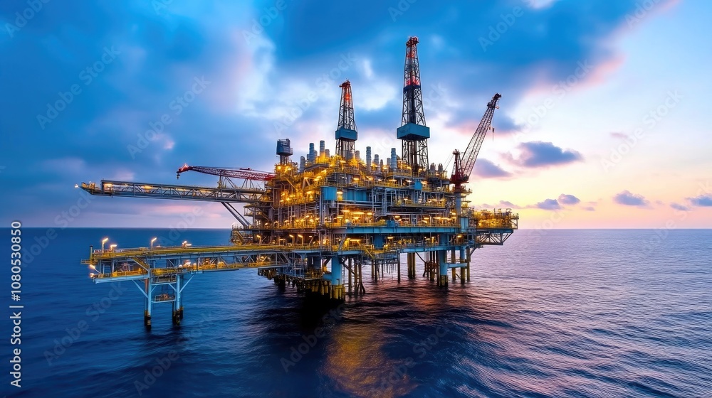Evening Sunset Over Oil Drilling Rig in Motion Evening Sunset Over Oil Drilling Rig in Motion