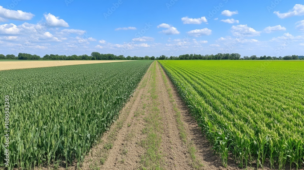 Rural Farmland with Crops Against a Clear Blue Sky Rural Farmland with Crops Against a Clear Blue Sky