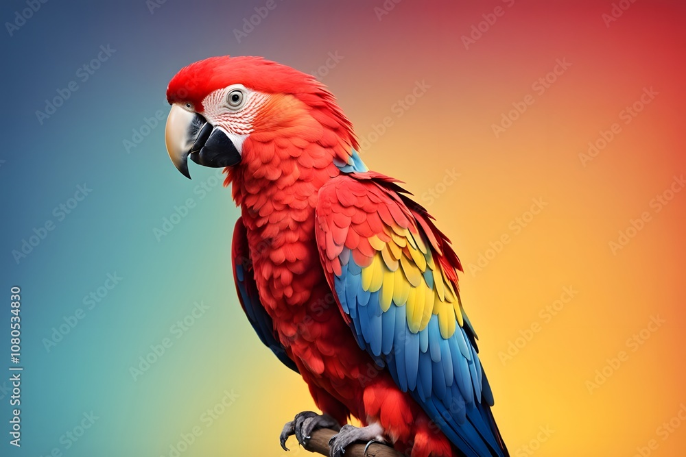 Fototapeta premium A bright red parrot on a gradient background, AI Generated
