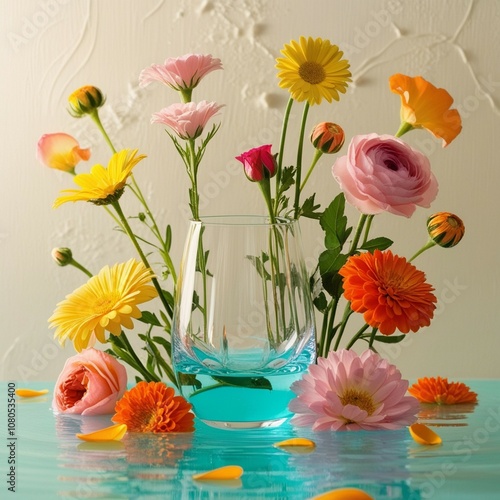 A black ceramic vase with a dried hydrangea flower stands on a wooden surface.