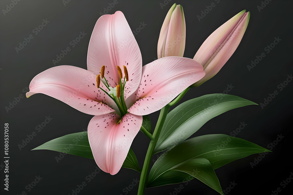 Fototapeta premium Realistic Pink Lily Illustration on Dark Background
