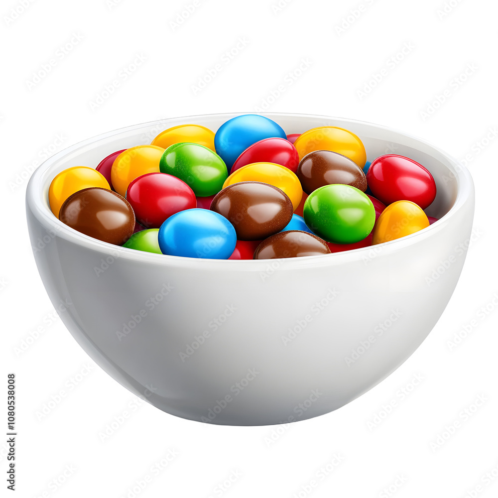 white bowl with colorful candy coated chocolates isolated on transparent background Generative Ai. white bowl with colorful candy coated chocolates isolated on transparent background Generative Ai.