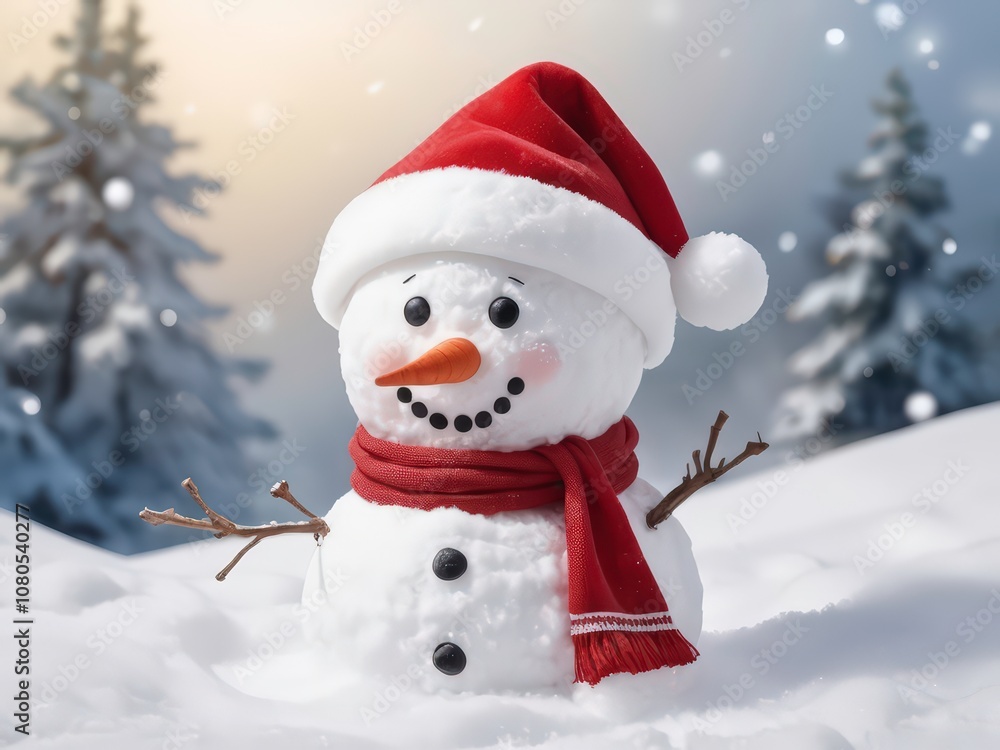 Playful Snowman with a Red Scarf Playful Snowman with a Red Scarf