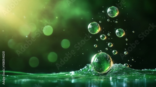 Wallpaper Mural Bubbles rising in a serene green water surface Torontodigital.ca