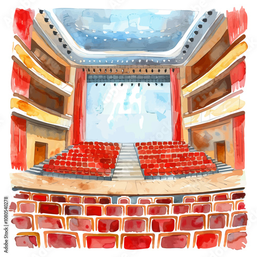 A watercolor of Concert Hall, isolated on a white background. Concert Hall vector.