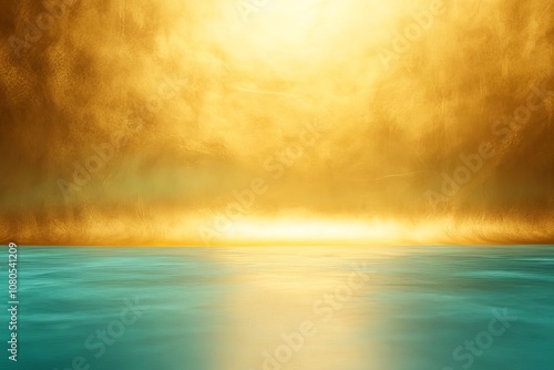 Golden sunset over calm water, serene atmosphere photo