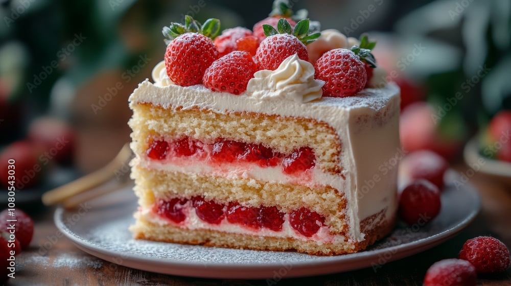 Delicious strawberry shortcake with fresh berries and cream Delicious strawberry shortcake with fresh berries and cream