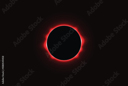 Iridescent round red eclipse. red planet glow background. Sun or moon total eclipse in dark space. Star aurora flare with sparkles and sparkles effects. Vector illustration