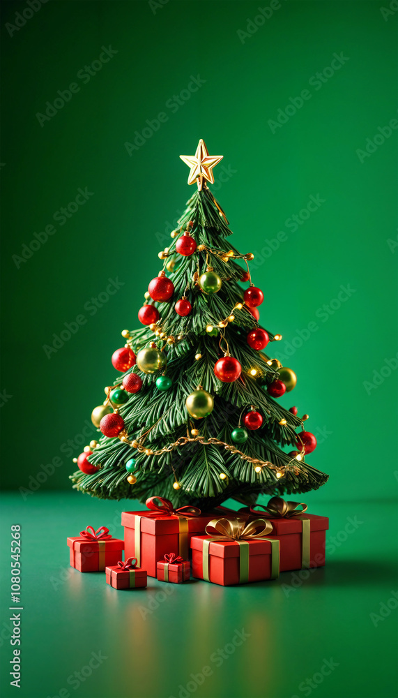 Decorated Christmas tree on green. New Year decorations Decorated Christmas tree on green. New Year decorations