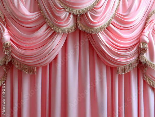 Wallpaper Mural Pink Silk Curtain Photo - Elegant Drapes with Gold Fringe Torontodigital.ca