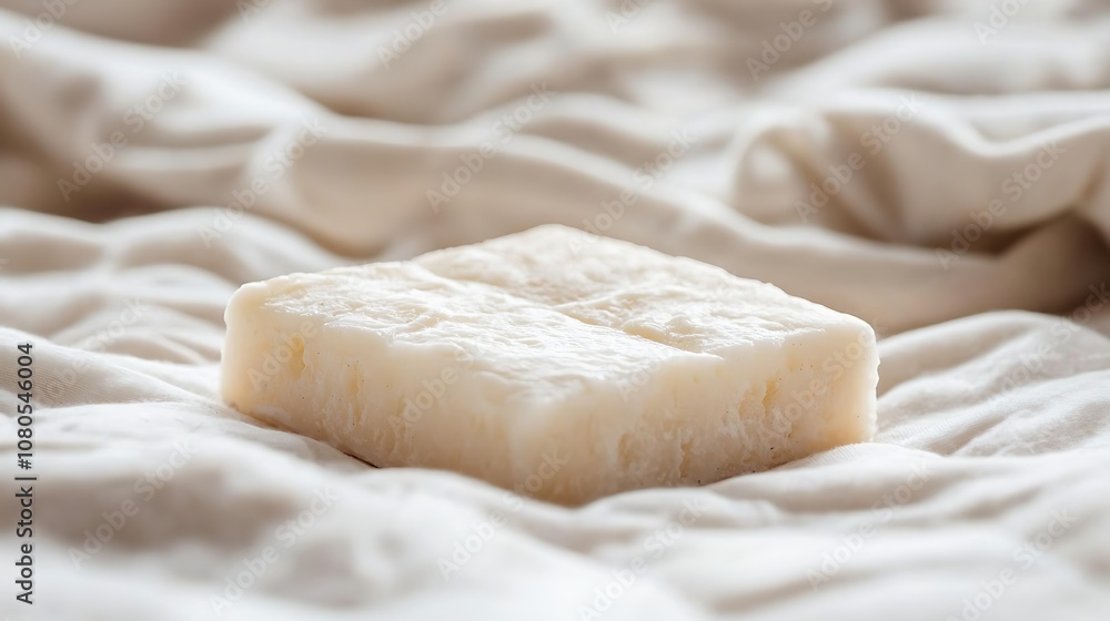 Natural Handmade Soap Bar on Soft Cream Fabric, Ideal for Spa Treatments, Beauty Routines, and Relaxation Moments, Elevating Self-Care Experiences and Aesthetics Natural Handmade Soap Bar on Soft Cream Fabric, Ideal for Spa Treatments, Beauty Routines, and Relaxation Moments, Elevating Self-Care Experiences and Aesthetics