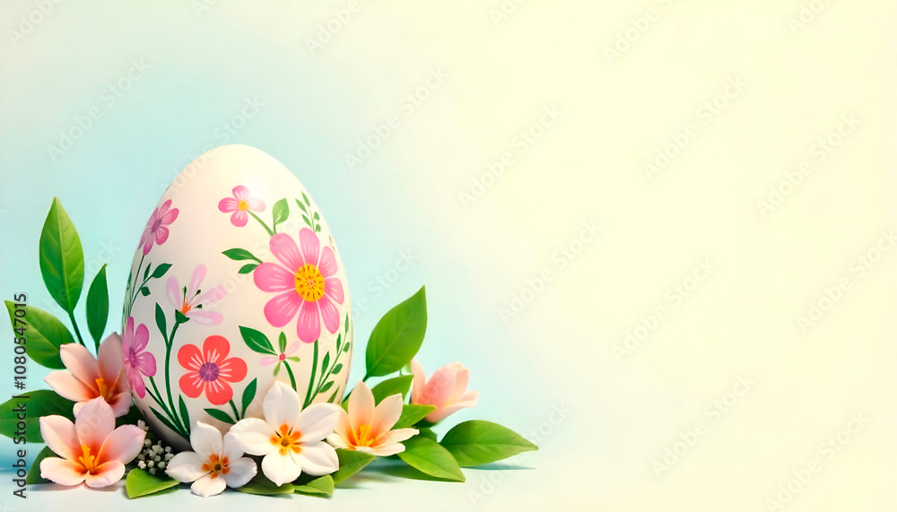 Floral Easter egg with spring flowers on pastel vintage card background Floral Easter egg with spring flowers on pastel vintage card background