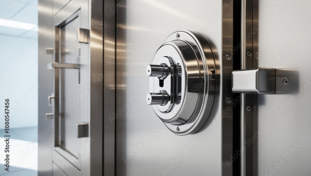 Secure Vault Door with Lock Mechanism Close-Up Secure Vault Door with Lock Mechanism Close-Up