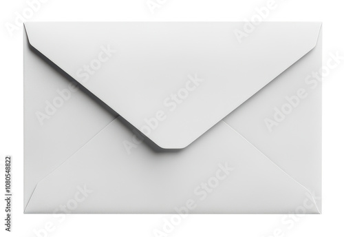 A white envelope with a white stamp on it. The envelope is sitting on a white background. The envelope is unopened and has a plain design