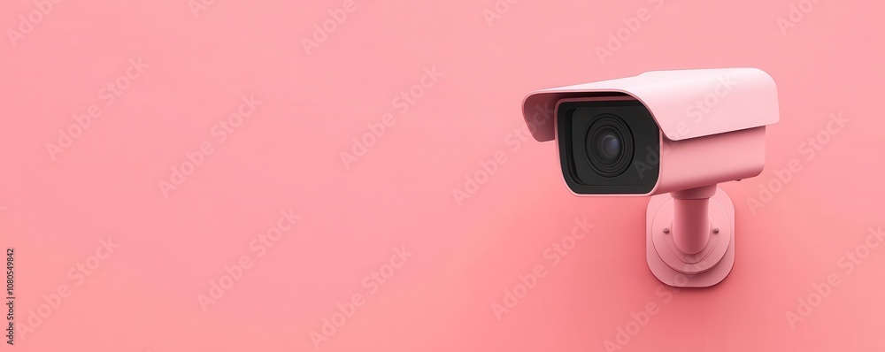 A pink surveillance camera mounted on a pastel pink wall, emphasizing a modern and stylish approach to security. A pink surveillance camera mounted on a pastel pink wall, emphasizing a modern and stylish approach to security.