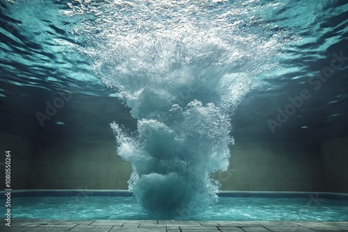 A large wave crashes into the edge of a swimming pool. photo