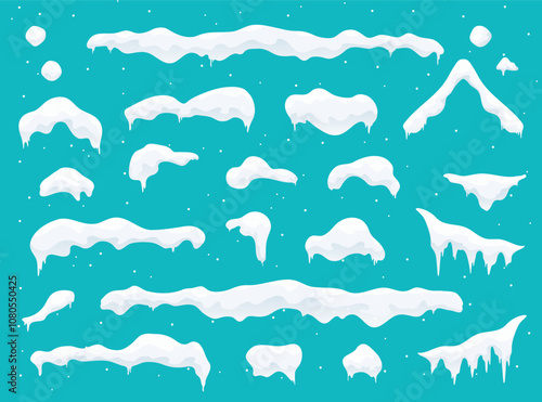 Snow caps set vector, winter clipart 