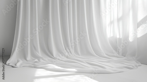 Elegant White Drapery with Soft Shadows and Natural Light Enhancing Texture in a Minimalistic Indoor Space for Photography and Design Inspiration