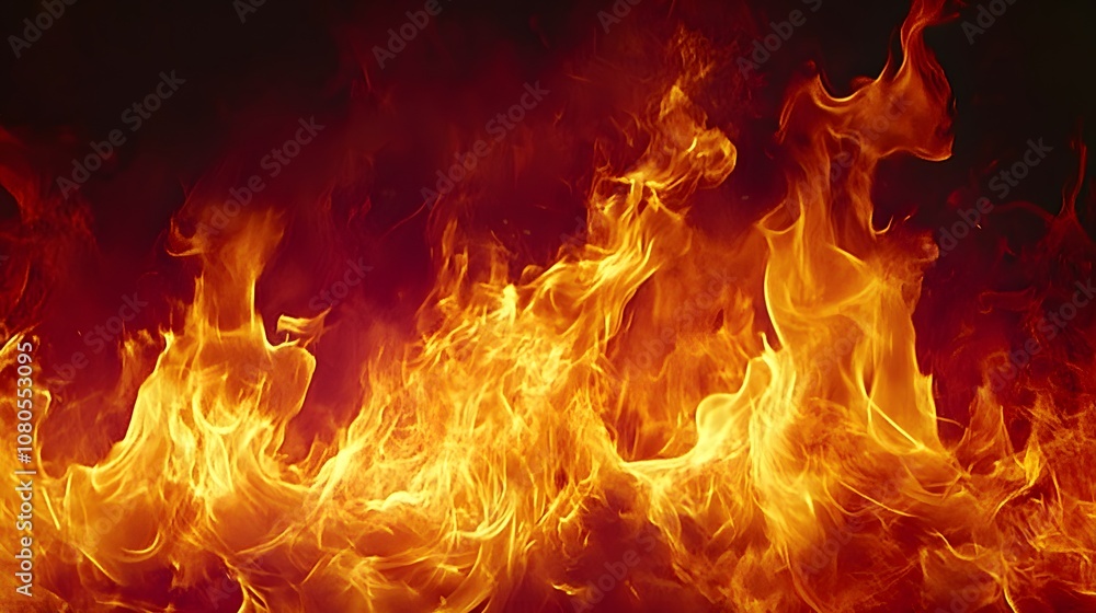 Fototapeta premium Fire, isolated on a black background, flat lay