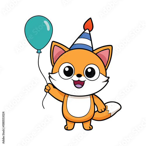 Cartoon Cat Party Cat With Hat And Balloons