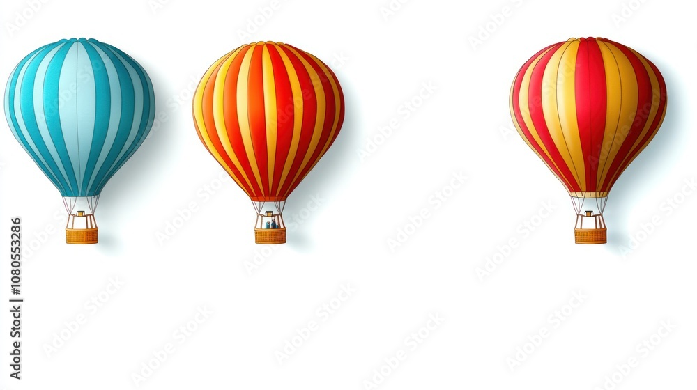 Three colorful hot air balloons floating against a white background.