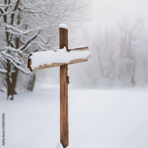 Placa de sinalização com neve. photo