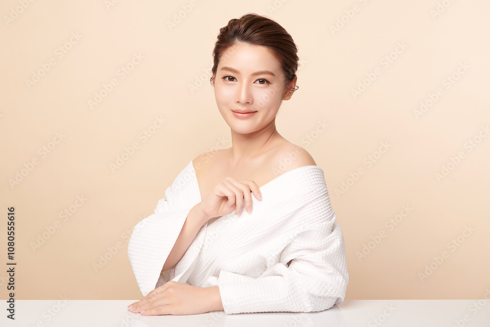 Beautiful young asian woman with clean fresh skin on beige background, Face care, Facial treatment, Cosmetology, beauty and spa, Asian women portrait. Beautiful young asian woman with clean fresh skin on beige background, Face care, Facial treatment, Cosmetology, beauty and spa, Asian women portrait.
