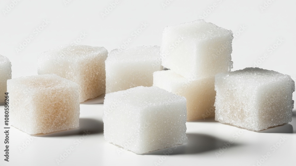 Sugar Cubes on a White Background, Varying Shades of White and Brown, Highlighting Sweetness and Culinary Delights in a Minimalist Style Sugar Cubes on a White Background, Varying Shades of White and Brown, Highlighting Sweetness and Culinary Delights in a Minimalist Style