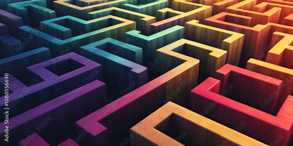A vibrant abstract maze with colorful geometric patterns and dynamic lighting, creating a modern artistic design. A vibrant abstract maze with colorful geometric patterns and dynamic lighting, creating a modern artistic design.