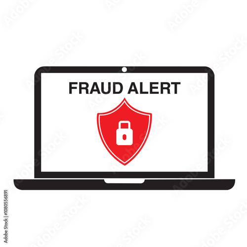 Fraud alert banner on the screen of a laptop on a white background
