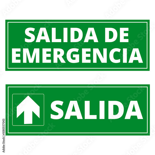 Salida and salida de emergencia green signs on a white background (trad. exit and emergency exit)