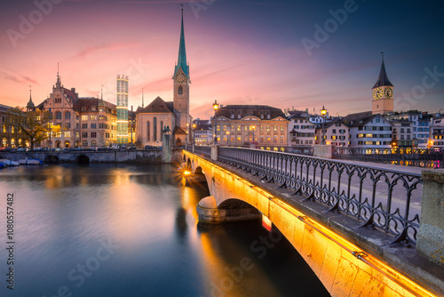 Zurich, Switzerland. Cityscape image of Zurich, Switzerland at beautiful autumn sunset.