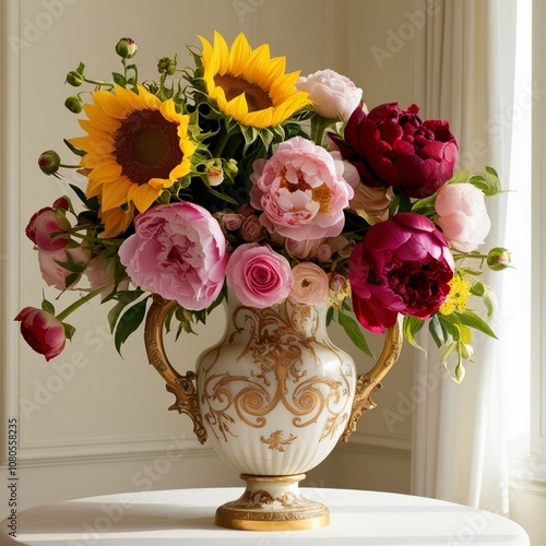 Wallpaper Mural A black ceramic vase with a dried hydrangea flower stands on a wooden surface. Torontodigital.ca