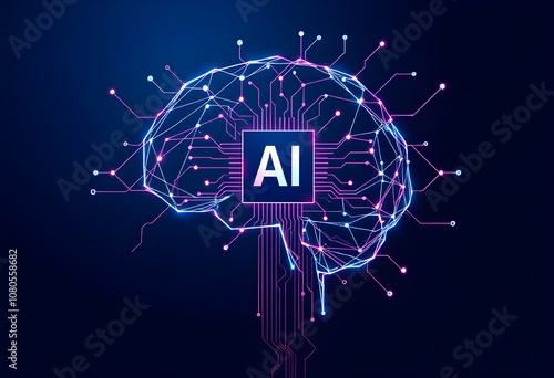 AI artifitial intelligence on a digital mind illustration future technology concept on blue electronic background